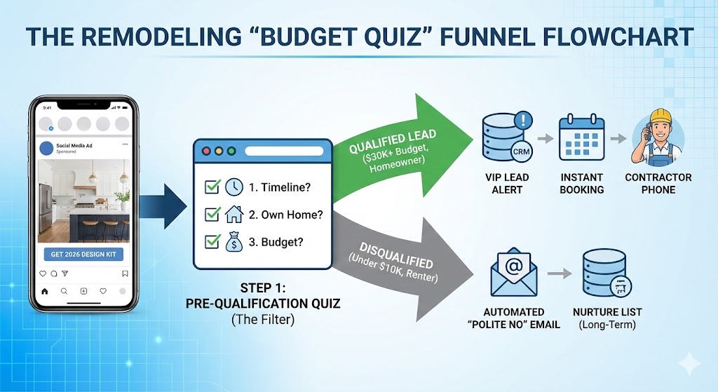 Budget quiz funnel to generate exclusive kitchen remodeling leads