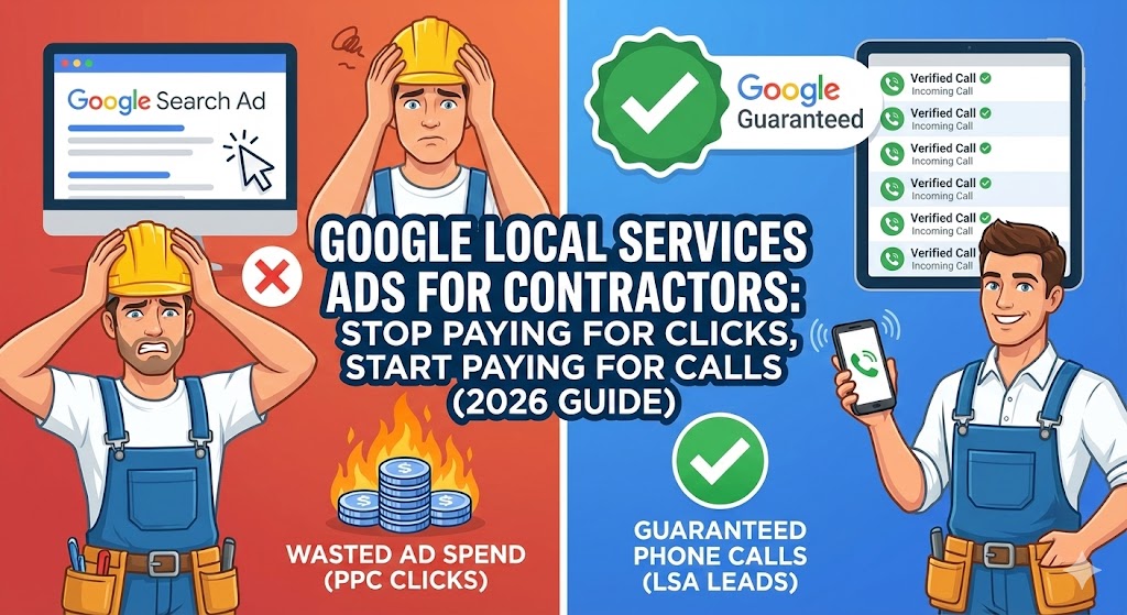 Contractor looking at a massive Google PPC bill vs a contractor getting guaranteed phone calls from Google LSAs