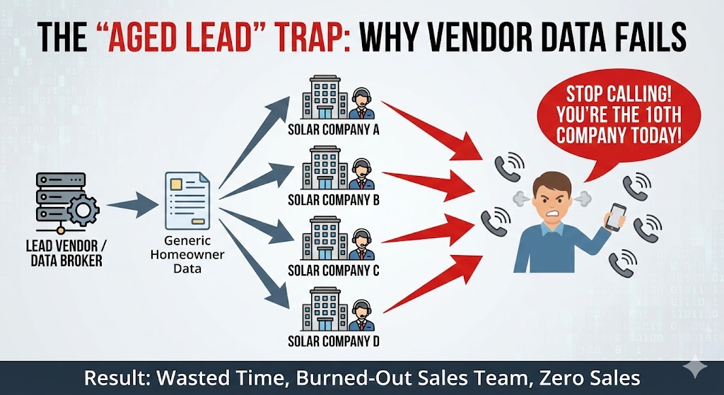 Diagram showing how solar lead vendors resell data multiple times.