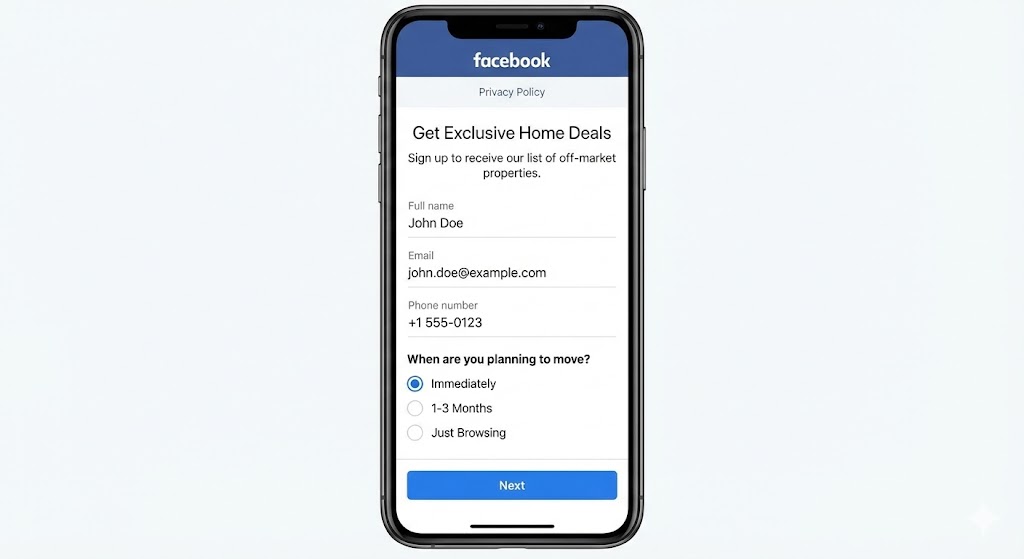 Facebook Lead Form Example for Realtors