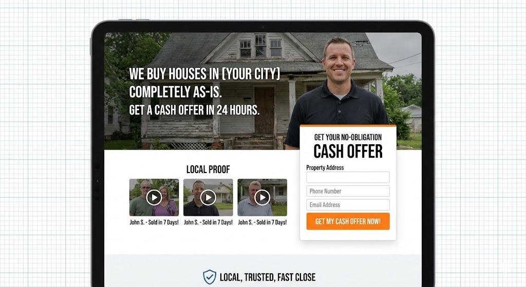 High converting landing page layout for real estate investor Google ads