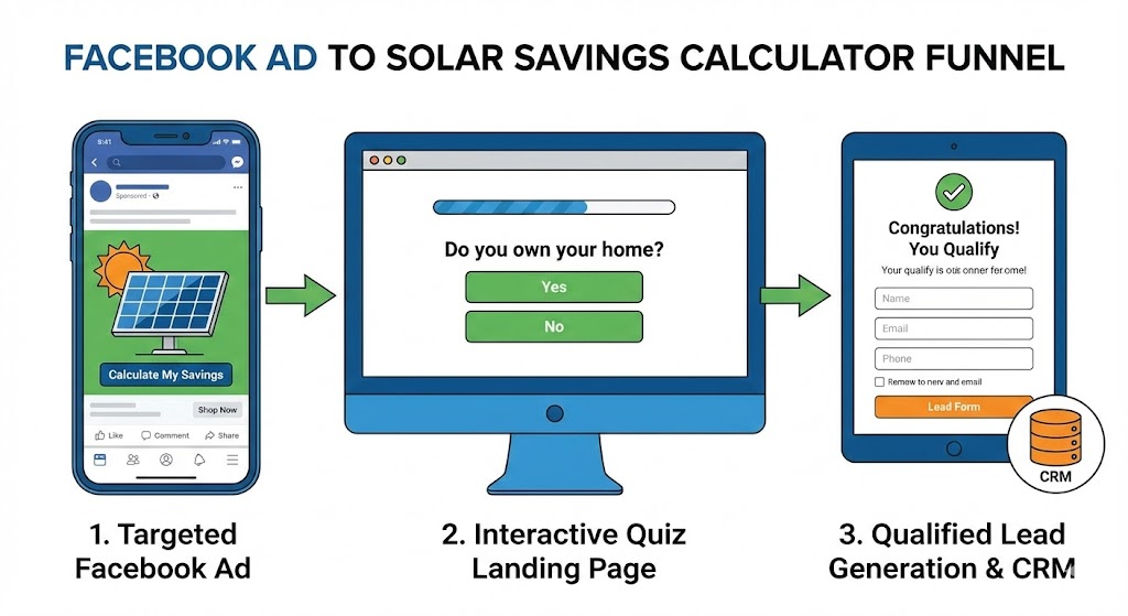 Interactive solar savings calculator funnel for Facebook ads